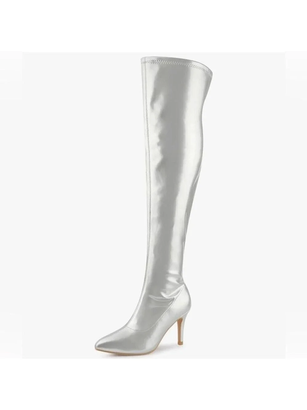Silver Metallic Over Knee Boots Pointed Toe Size 6.5 Heel boots